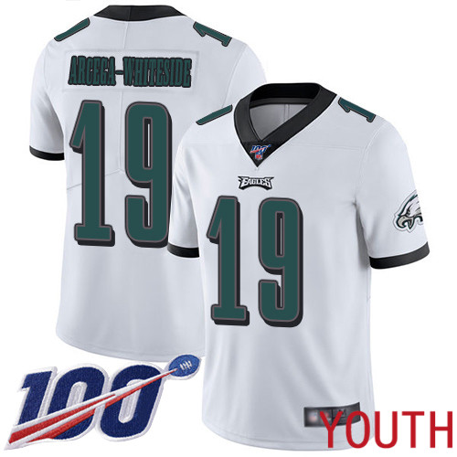 Youth Philadelphia Eagles 19 JJ Arcega-Whiteside White Vapor Untouchable NFL Jersey Limited Player 100th